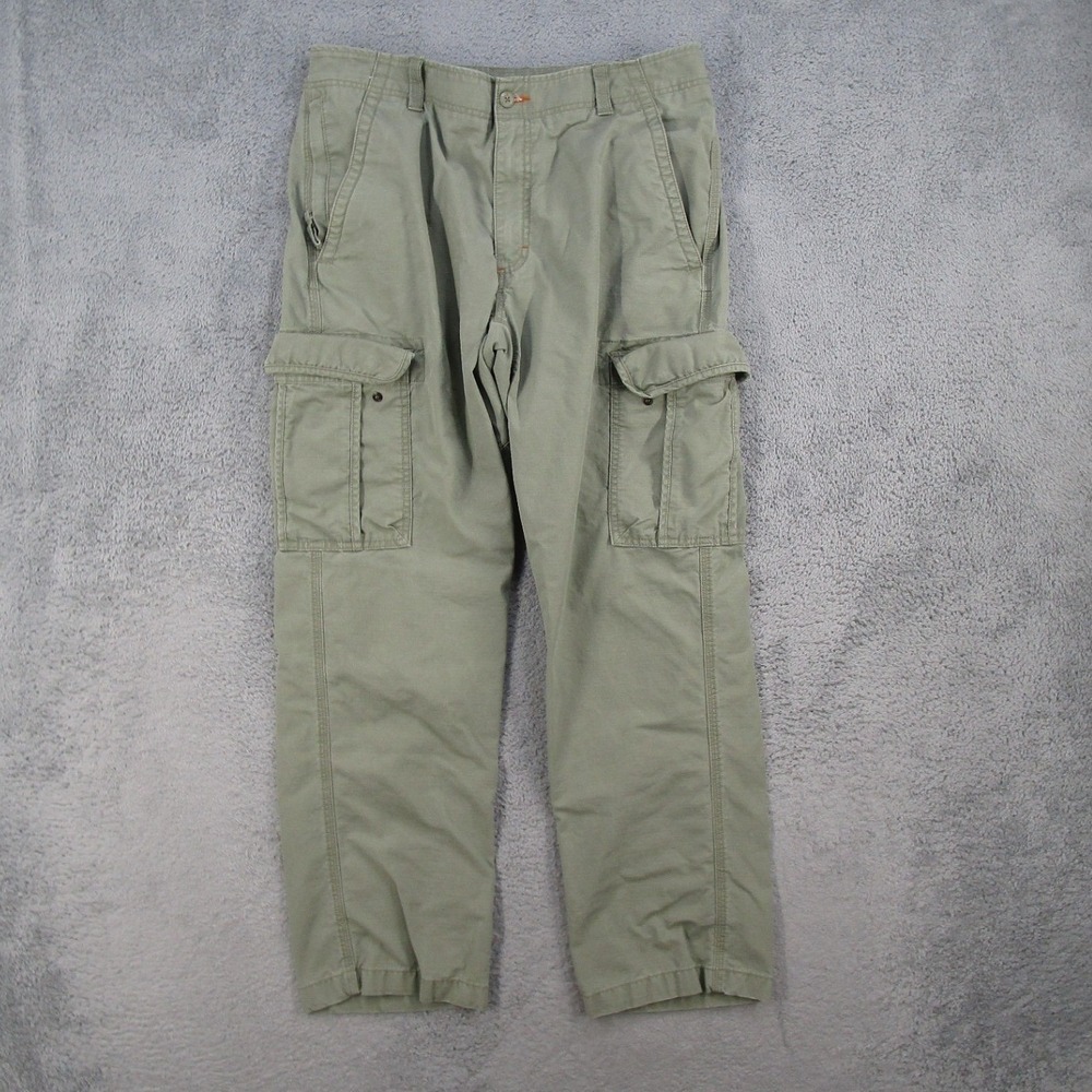 LL Bean Mens 35x30 Natural Fit Cargo Pants Green Cotton Ripstop 503739